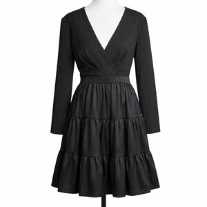 Taylor Black Long Sleeve Tiered Dress